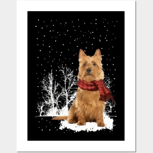 Christmas Australian Terrier With Scarf In Winter Forest Posters and Art